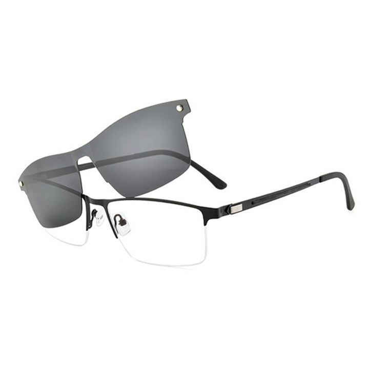 Hotochki Unisex Semi Rim Alloy Frame Clip On Sunglasses S94007 Clip On Sunglasses Hotochki black  