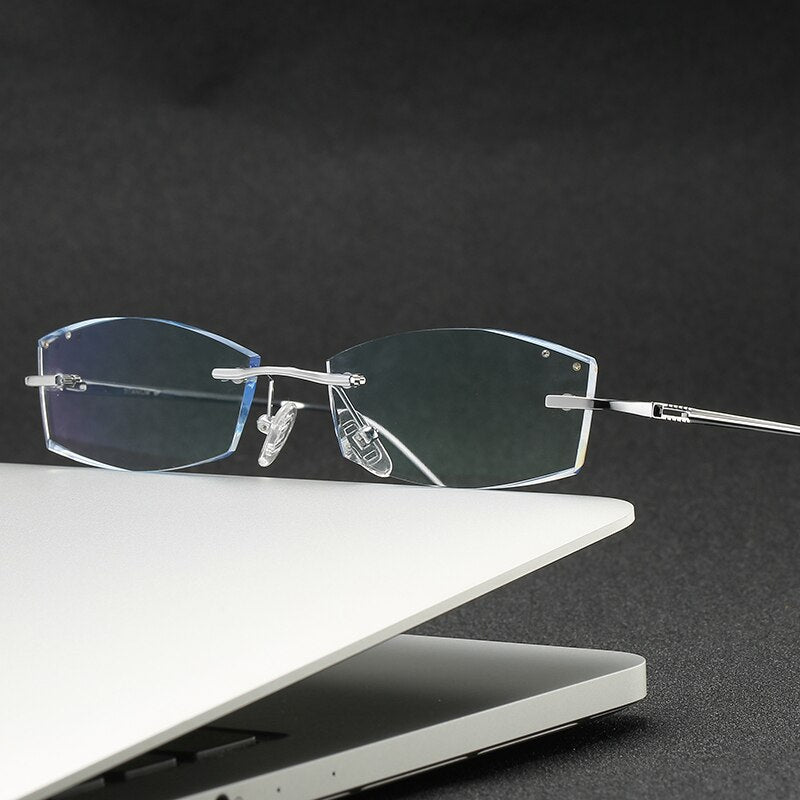 Zirosat 9079 Men's Eyeglasses Titanium Rimless Diamond Trimmed Rimless Zirosat   