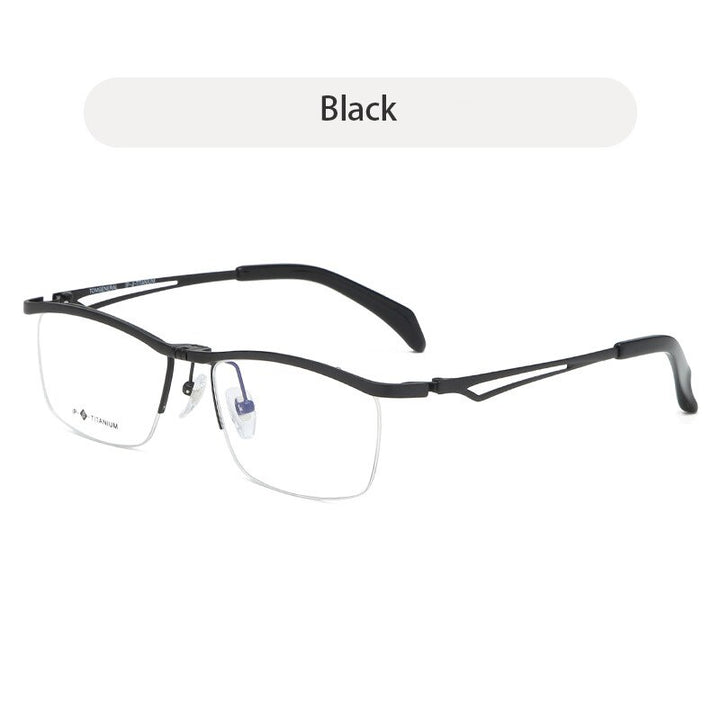 Hdcrafter Unisex Semi Rim Rectangle Titanium Flip Up Frame Eyeglasses T18044 Semi Rim Hdcrafter Eyeglasses Black  