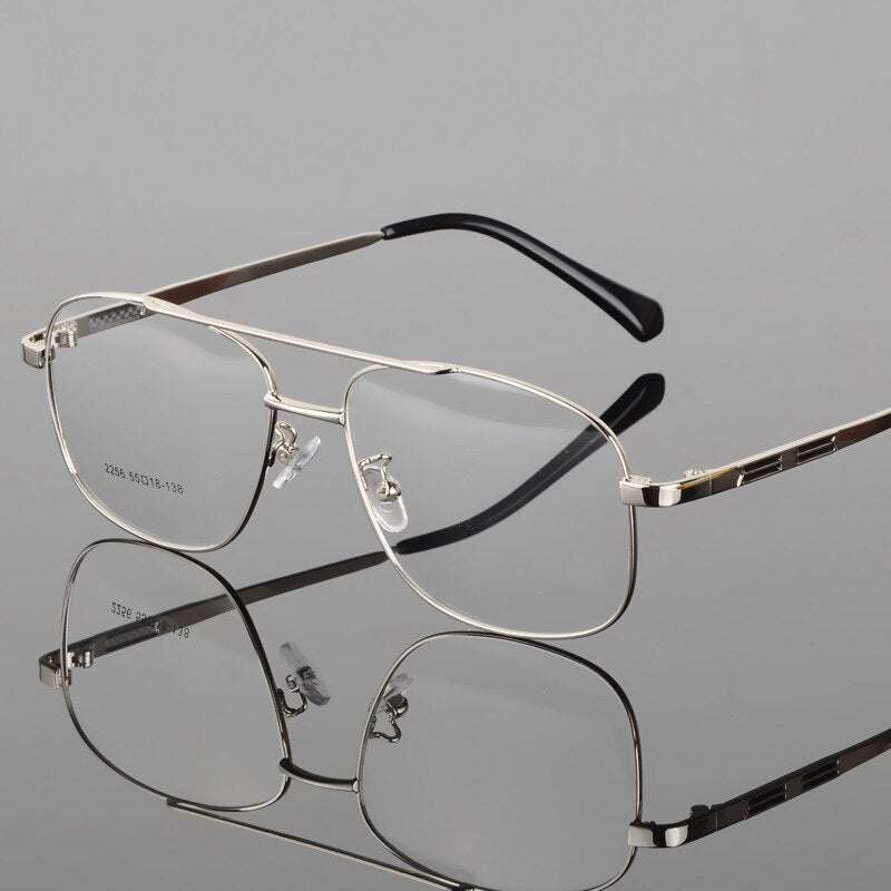 Men's Full Rim Square Double Bridge Alloy Frame Eyeglasses N2256 Full Rim Bclear Silver  