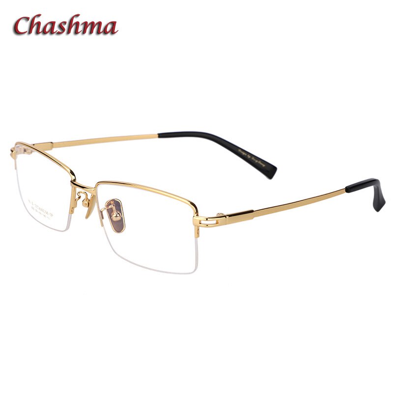 Chashma Ochki Men's Semi Rim Square Titanium Eyeglasses 0205 Semi Rim Chashma Ochki Gold  