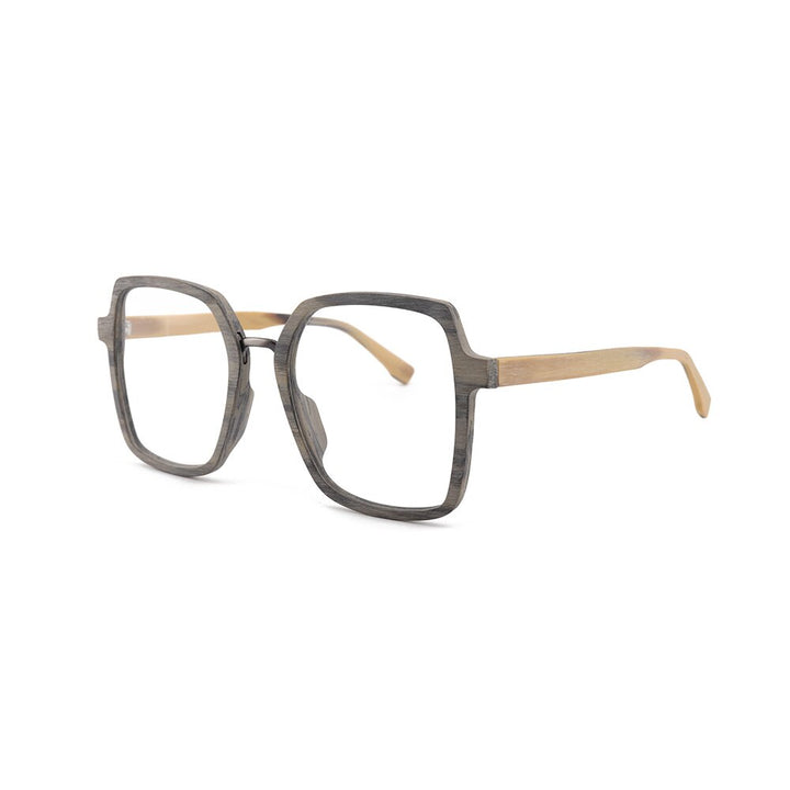 Hdcrafter Unisex Full Rim Polygonal Wood Frame Eyeglasses 6109 Full Rim Hdcrafter Eyeglasses   