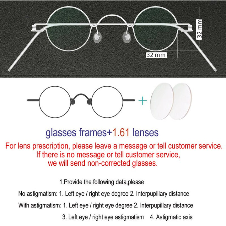 Unisex Handcrafted Circular Stainless Steel Frame Customizable Lens Eyeglasses Frame Yujo 32mm China 