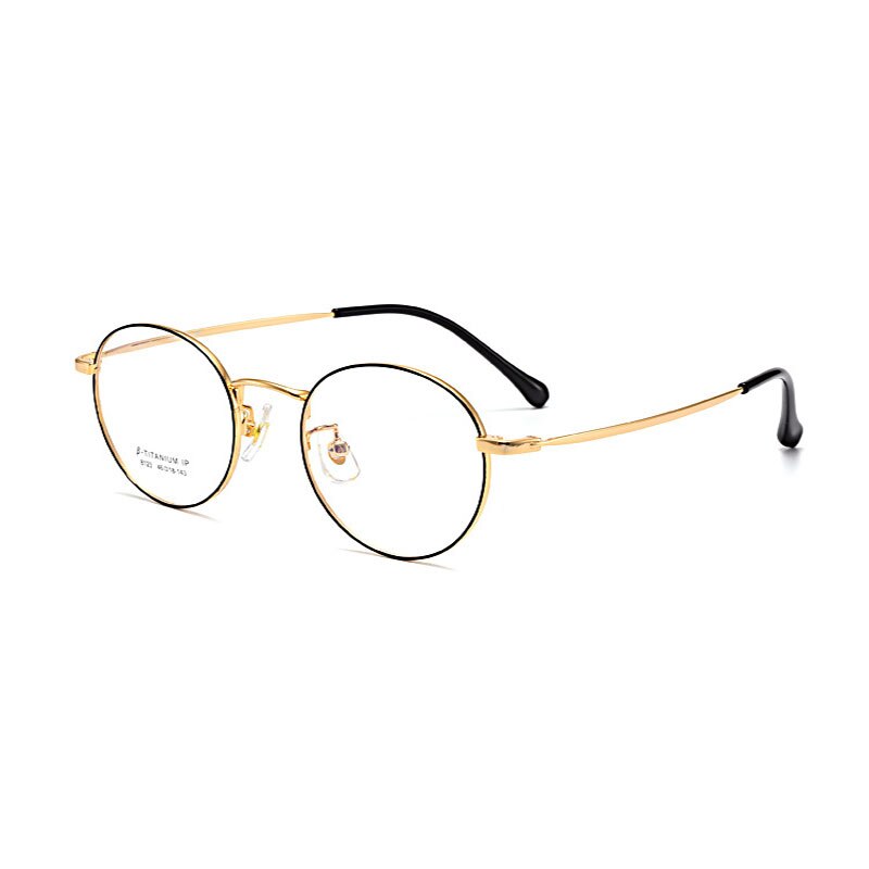 Hotony Unisex Full Rim Round Beta Titanium Frame Eyeglasses 8123 Full Rim Hotony Black Gold  