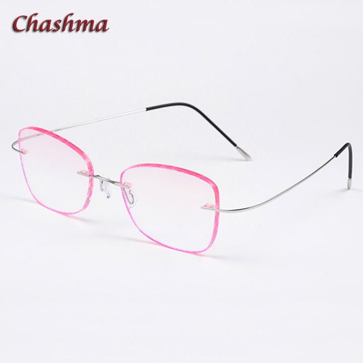 Chashma Ochki Unisex Rimless Square Titanium Eyeglasses Slfj160162 Rimless Chashma Ochki Silver Pink  