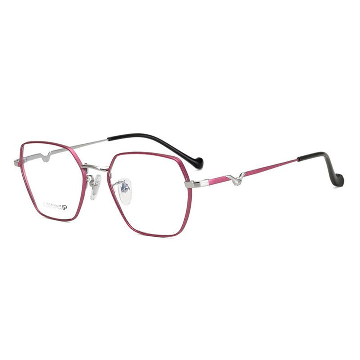 Aissuarvey IP Titanium Hexagon Full Rim Frame Unisex Eyeglasses Full Rim Aissuarvey Eyeglasses Pink red silver  