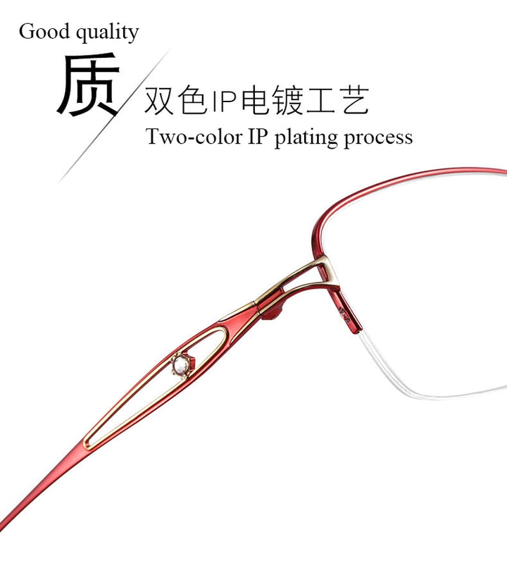 Women's Oval Hollow Titanium Semi Rim Eyeglasses Lr7809 Semi Rim Bclear   