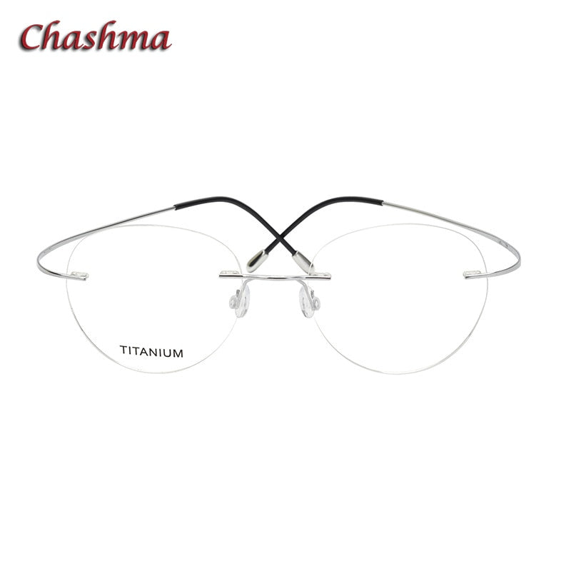 Chashma Ochki Unisex Rimless Round Titanium Eyeglasses 16017 Rimless Chashma Ochki Silver  