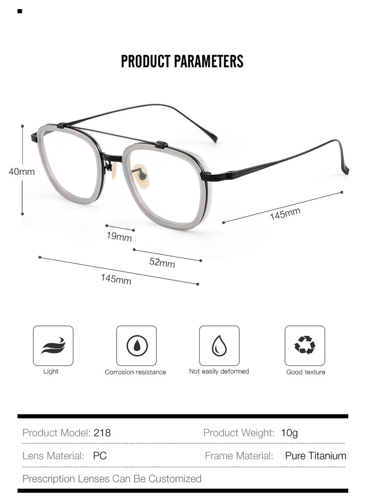 Muzz Unisex Full Rim Square Titanium Acetate Frame Eyeglasses 5209 Full Rim Muzz   