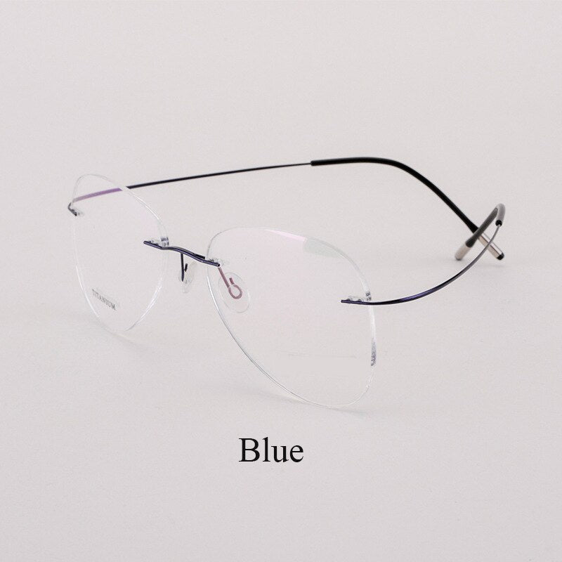 Bclear Unisex Customized Rimless Oval Titanium Alloy Eyeglasses My20002 Rimless Bclear Blue  