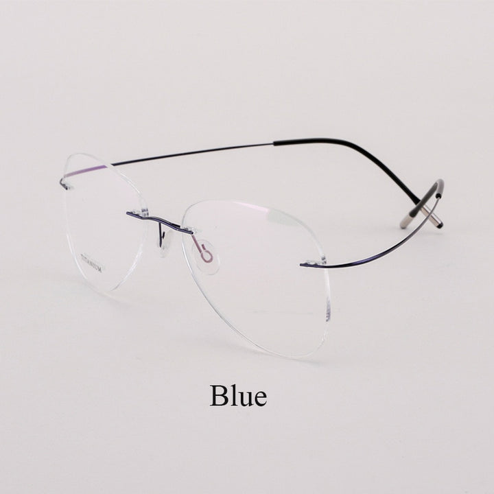 Unisex Titanium Rimless Frame Eyeglasses P9961 Rimless Bclear Blue  