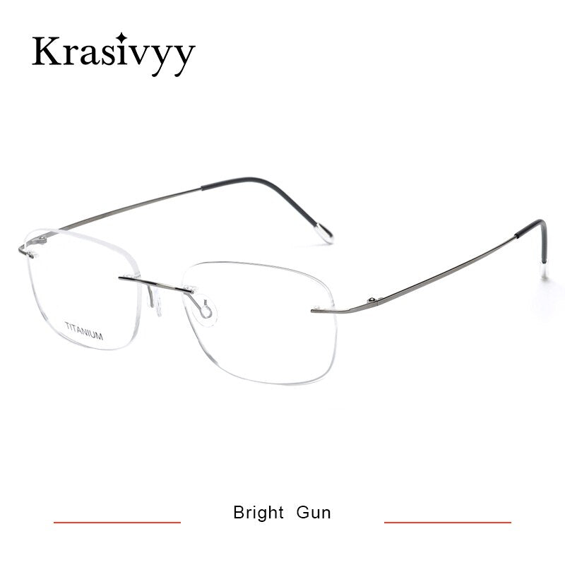 Krasivyy Men's Rimless Square Titanium Eyeglasses Kr16010 Rimless Krasivyy Bright Gun  
