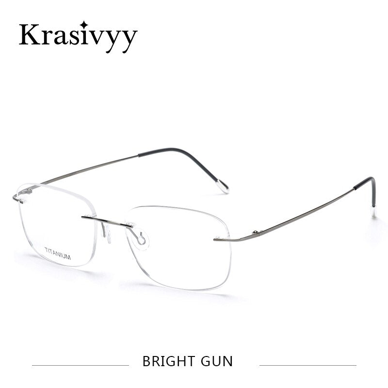 Krasivyy Unisex Rimless Square Titanium Eyeglasses Kr6010 Rimless Krasivyy Bright Gun  