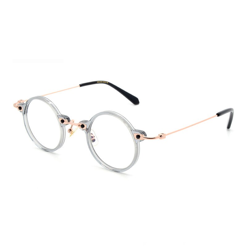 Unisex Acetate Metal Small Round Full Rim Frame Eyeglasses Full Rim Aissuarvey Eyeglasses Gray rose golden  
