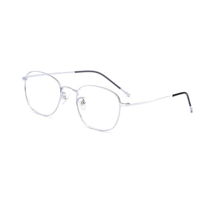 Hotony Unisex Full Rim Round Beta Titanium Frame Springe Hinge Eyeglasses 8822x Full Rim Hotony Silver  