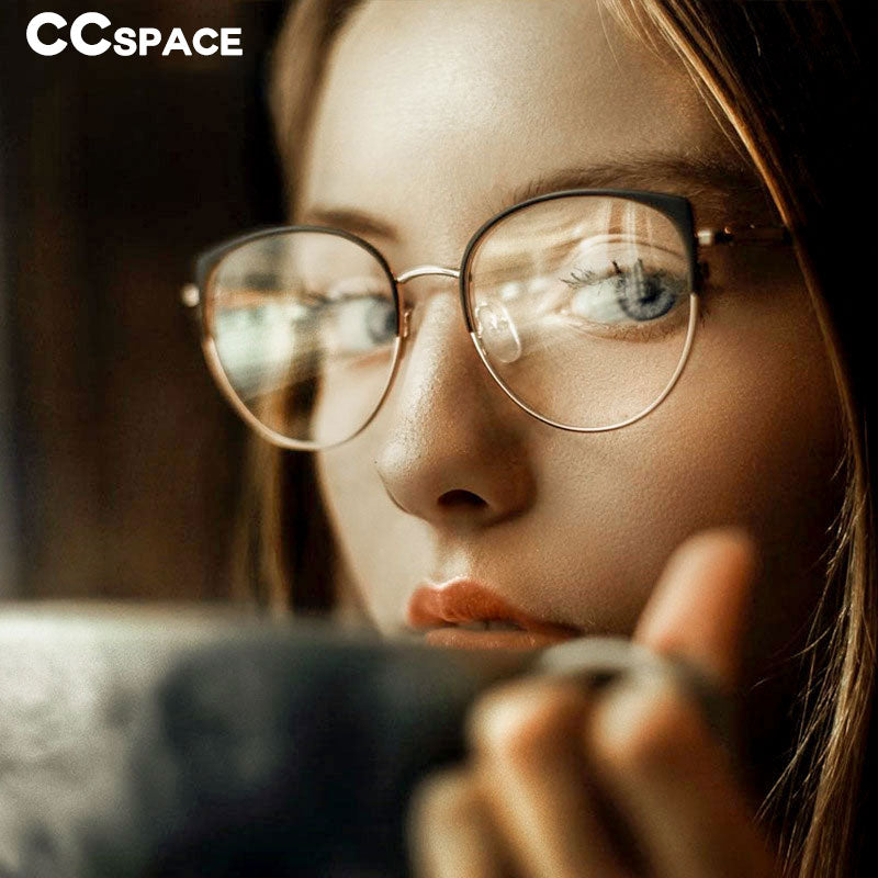 CCSpace Unisex Full Rim Round Cat Eye Alloy Frame Eyeglasses 49246 Full Rim CCspace   