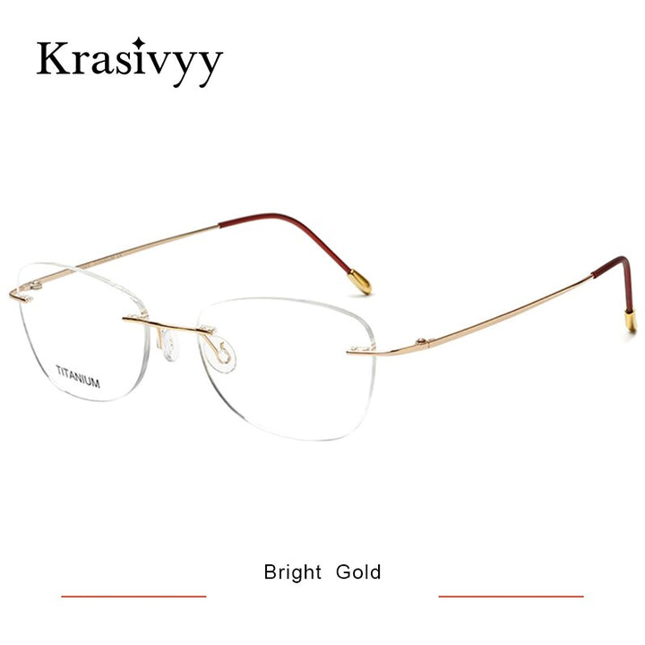 Krasivyy Unisex Rimless Oval Square Titanium Eyeglasses Kr6013 Rimless Krasivyy Bright Gold  