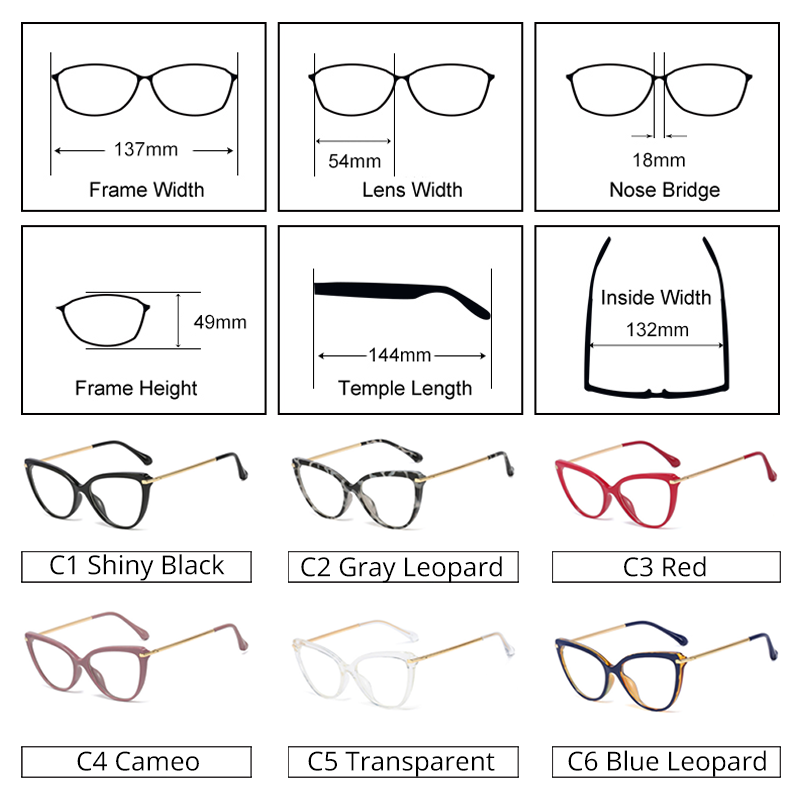 Ralferty Glasses Frame Women's Decorative Anti Blue Eyeglass Frame Cat Eye 0 Degree Anti Blue Ralferty   