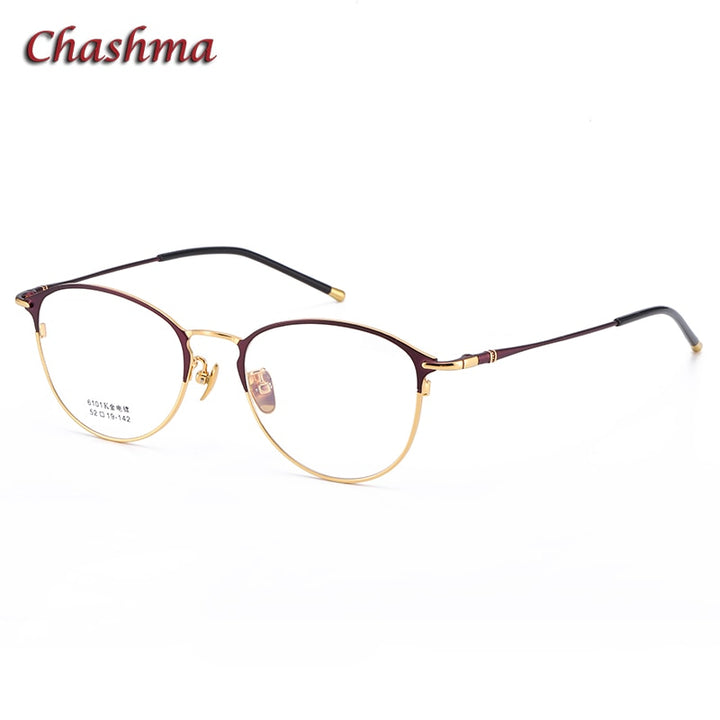 Chashma Ochki Unisex Full Rim Irregular Round Titanium Eyeglasses 6101 Full Rim Chashma Ochki Purple Gold  