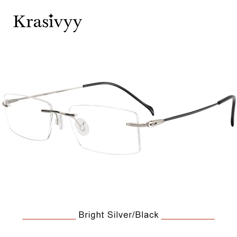 Krasivyy Men's Rimless Square Titanium Eyeglasses Kr16074 Rimless Krasivyy Bright Silver Black CN 
