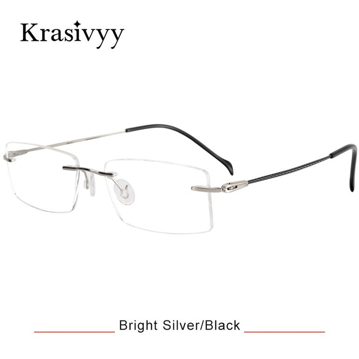 Krasivyy Men's Rimless Square Titanium Eyeglasses Kr16074 Rimless Krasivyy Bright Silver Black CN 