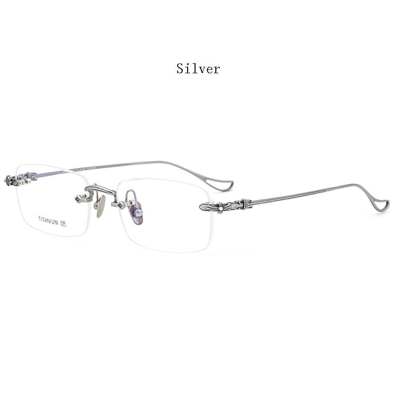 Hdcrafter Men's Rimless Rectangle Titanium Frame Eyeglasses 8808 Rimless Hdcrafter Eyeglasses Silver  