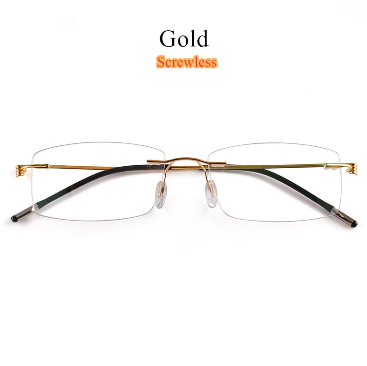 Men's Eyeglasses Square Frame Titanium Alloy Rimless 5217 Rimless SunnyFunnyDay Gold Screwless  