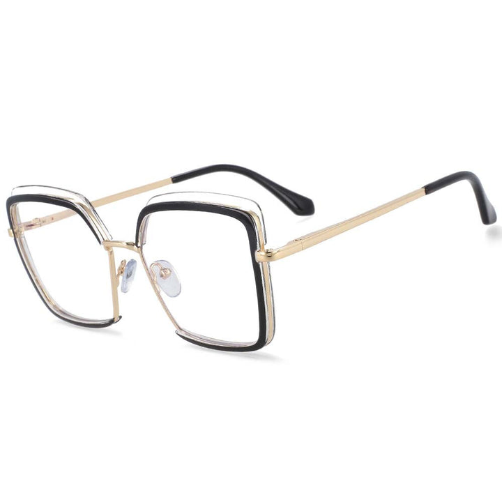 CCSpace Unisex Semi Rim Square Tr 90 Titanium Frame Eyeglasses 54078 Semi Rim CCspace China black-clear 
