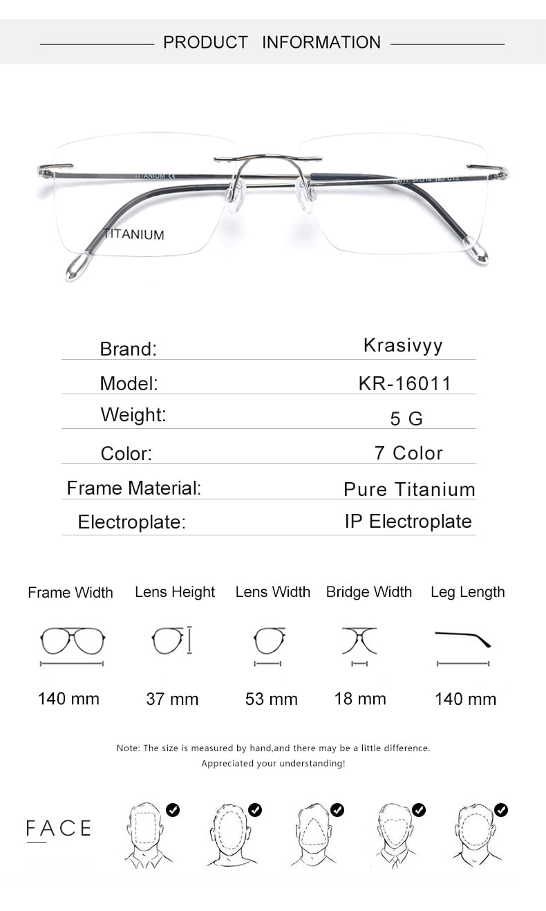Krasivyy Unisex Rimless Square Titanium Eyeglasses Kr16011 Rimless Krasivyy   