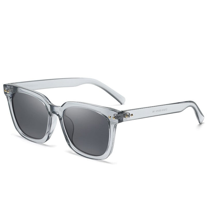 KatKani Unisex Full Rim Square TR 90 Resin Polystyrene Lens Polarized Sunglasses Ct2016 Sunglasses KatKani Sunglasses Transparent Gray Other 