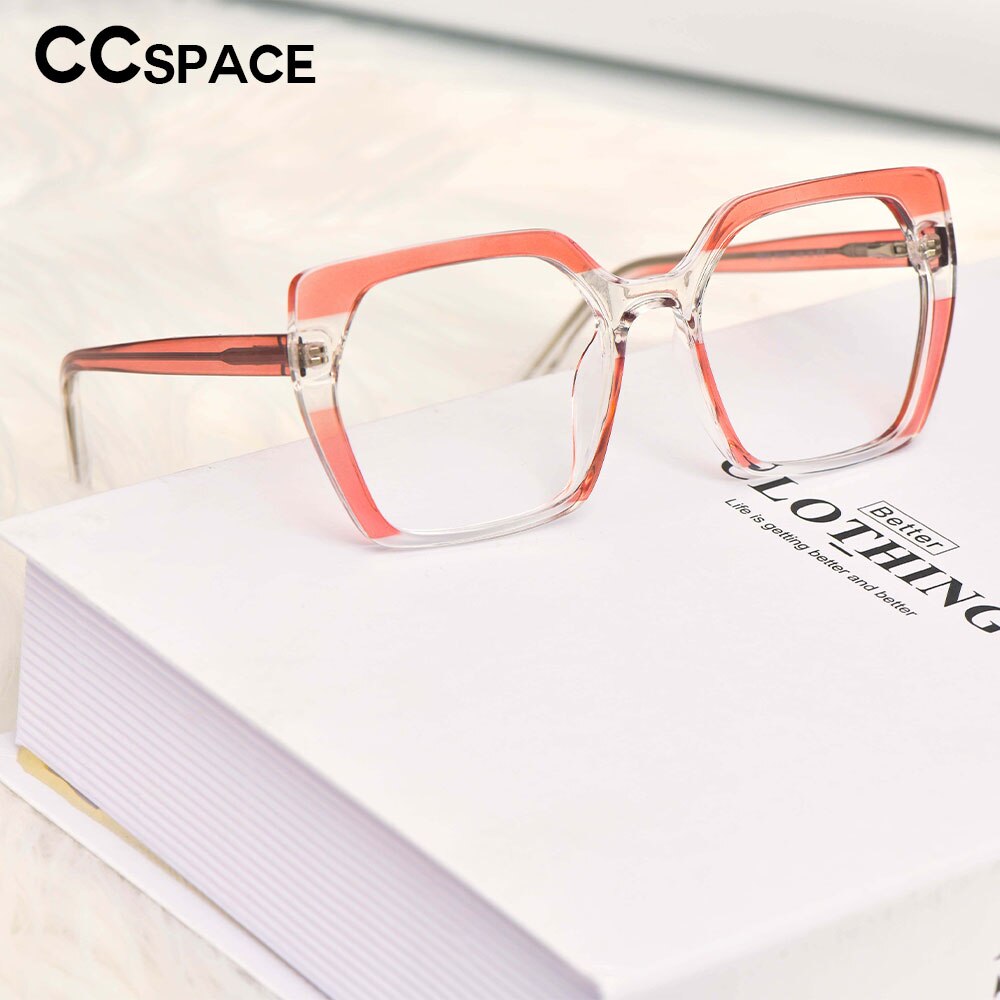 CCSpace Unisex Full Rim Oversized Polygon Square Tr 90 Titanium Frame Eyeglasses 53590 Full Rim CCspace   