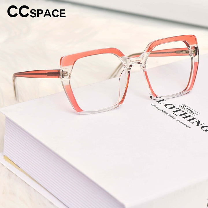 CCSpace Unisex Full Rim Oversized Polygon Square Tr 90 Titanium Frame Eyeglasses 53590 Full Rim CCspace   