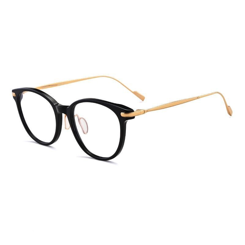 Aissuarvey Full Rim Round Cat Eye Titanium Frame Eyeglasses Unisex Full Rim Aissuarvey Eyeglasses Black gold  