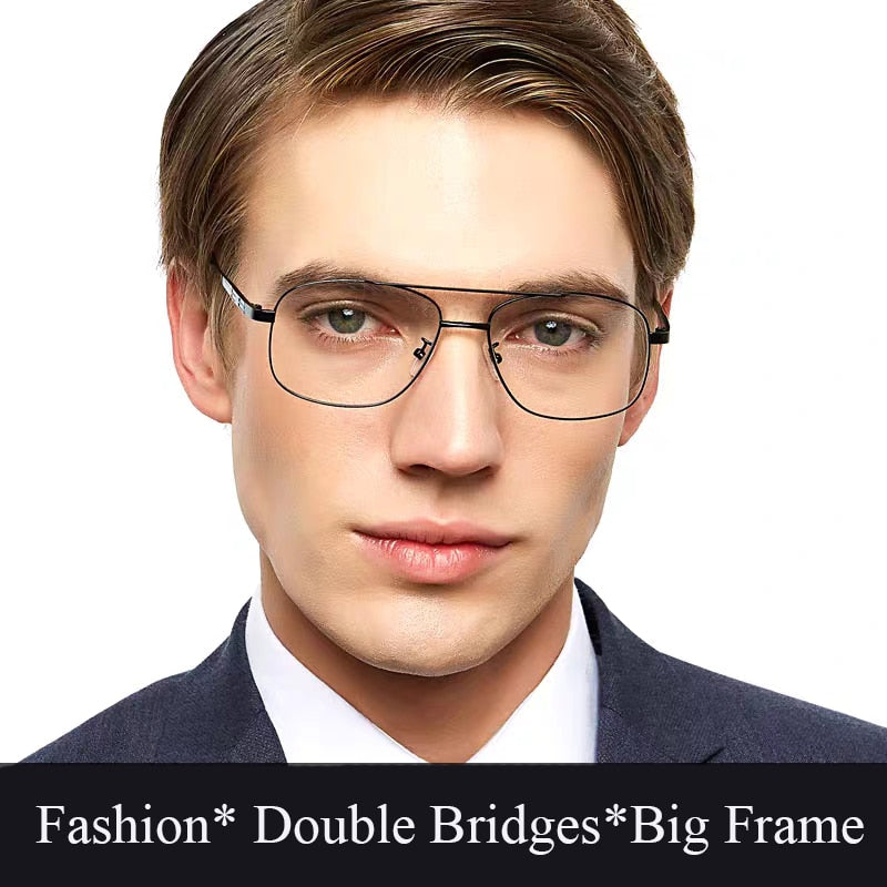Men's Full Rim Square Double Bridge Alloy Frame Eyeglasses N2256 Full Rim Bclear   