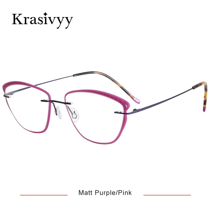 Krasivyy Women's Full Rim Oval Cat Eye Acetate Titanium Eyeglasses Ls09 Full Rim Krasivyy Matt Purple Pink CN 