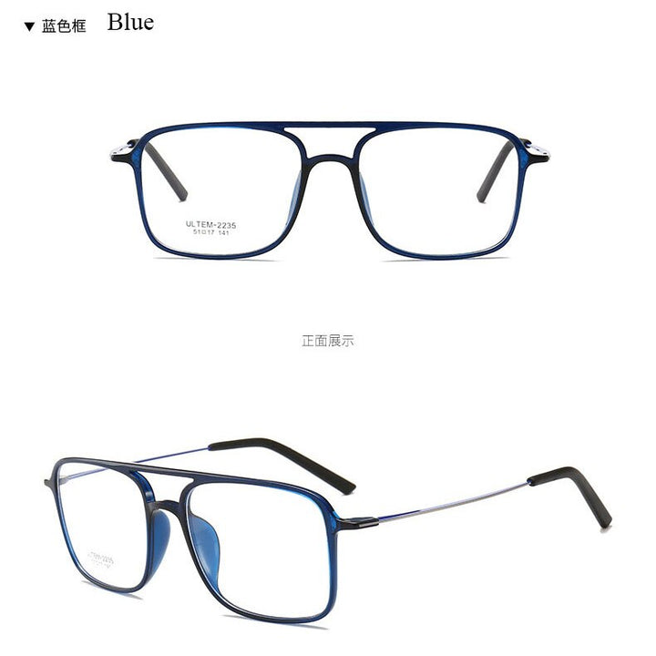 Unisex Square Double Bridge ULTEM Full Rim Frame Eyeglasses 2235 Full Rim Bclear Blue  