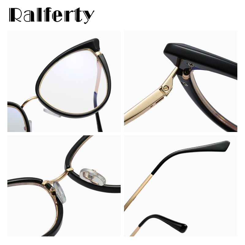 Ralferty Women's Full Rim Square Cat Eye Alloy Acetate Eyeglasses F95303 Full Rim Ralferty   