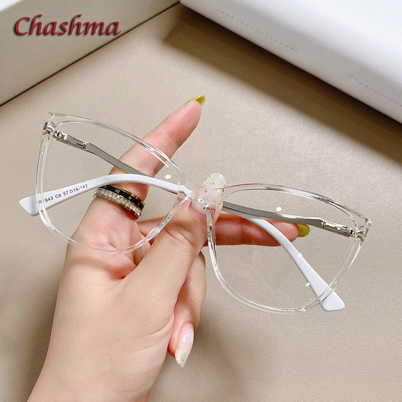 Chashma Ochki Women's Full Rim Square Cat Eye Tr 90 Titanium Eyeglasses 7843 Full Rim Chashma Ochki Transparent  