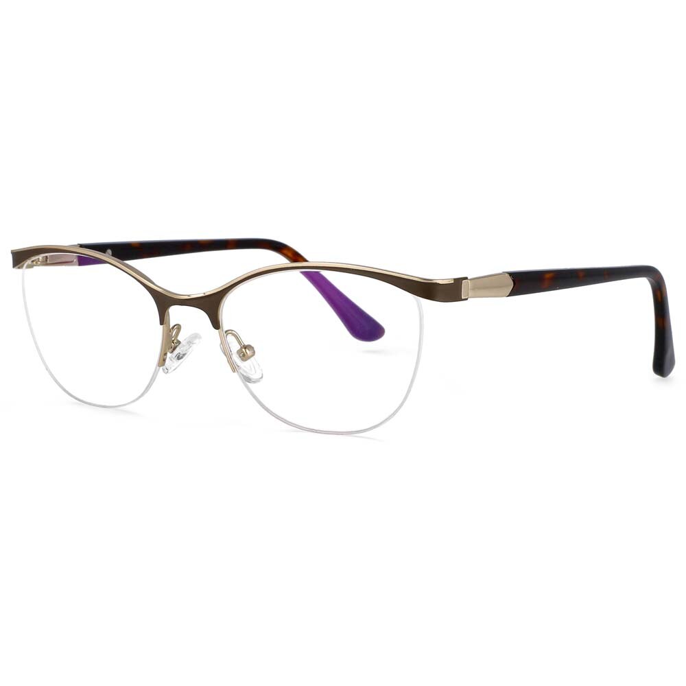 CCSpace Women's Semi Rim Brow Line Cat Eye Alloy Acetate Frame Eyeglasses 53988 Semi Rim CCspace Brown  