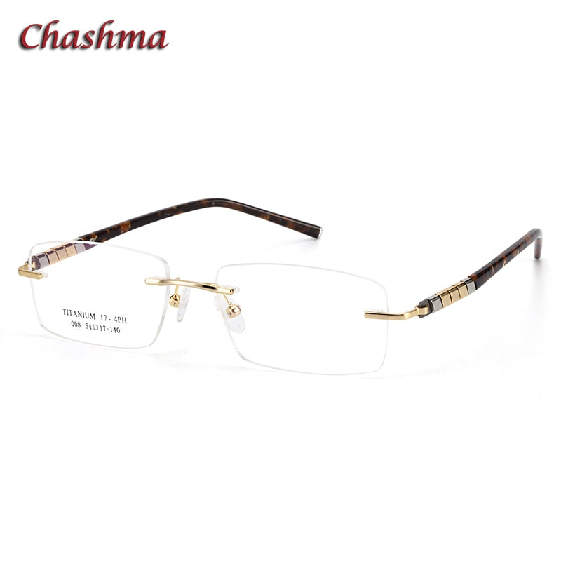 Chashma Ochki Unisex Rimless Square Titanium Stainless Steel Eyeglasses 008 Rimless Chashma Ochki Gold  