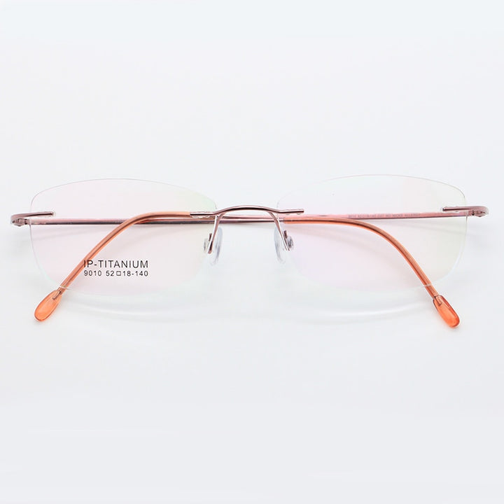 Unisex Rimless Titanium Frame Eyeglasses Customizable Lenses 9010 Rimless Bclear Pink  
