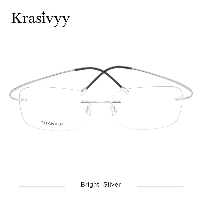 Krasivyy Unisex Rimless Square Screwless Titanium Eyeglasses Kr16016 Rimless Krasivyy Bright Silver  