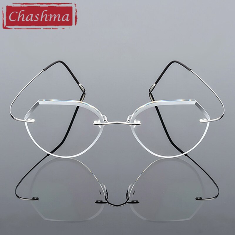 Unisex Rimless Diamond Cut Titanium Frame Tinted Lens Eyeglasses 8018 Rimless Chashma   