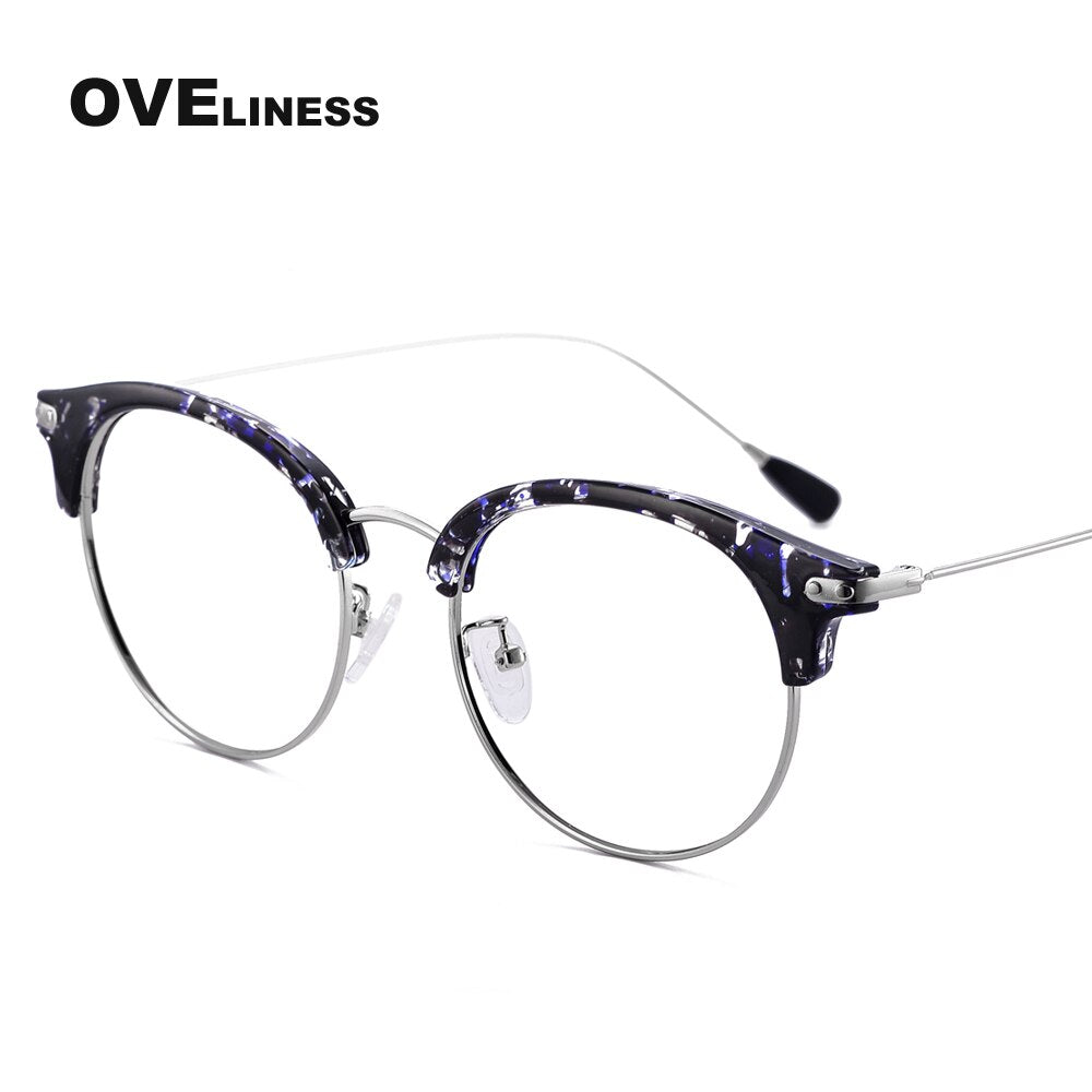 Oveliness Women's Full Rim Round Cat Eye Acetate Alloy Eyeglasses 2630 Full Rim Oveliness tortoise blue  