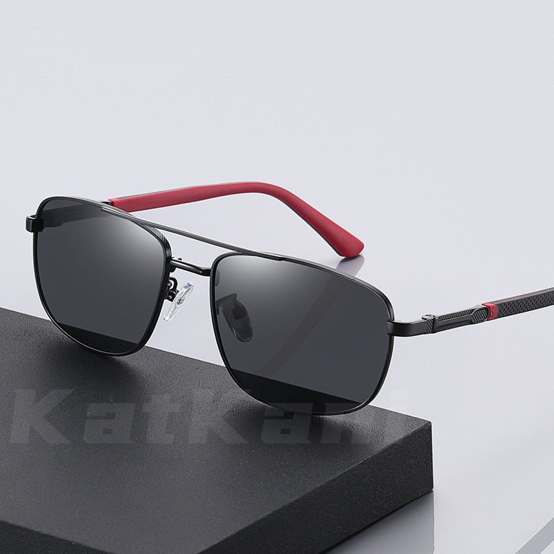 KatKani Men's Full Rim Double Bridge Square Alloy Frame Polarized Sunglasses K6313 Sunglasses KatKani Sunglasses   