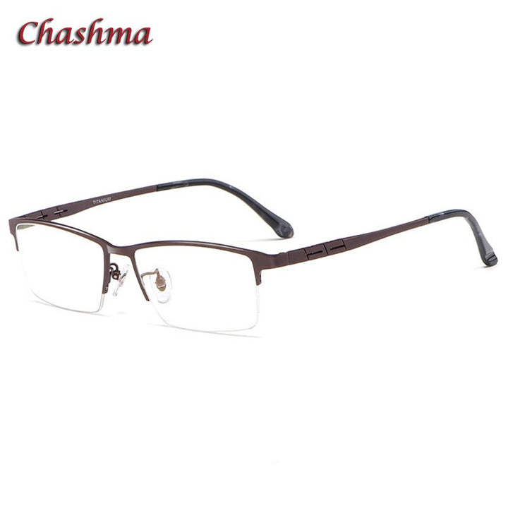 Chashma Ochki Men's Semi Rim Square Titanium Eyeglasses 8966 Semi Rim Chashma Ochki Coffee  
