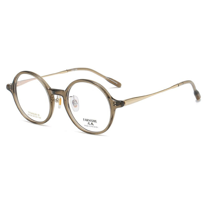 Reven Jate Unisex Eyeglasses S3108 Titanium Round Acetate Frame Reven Jate brown  