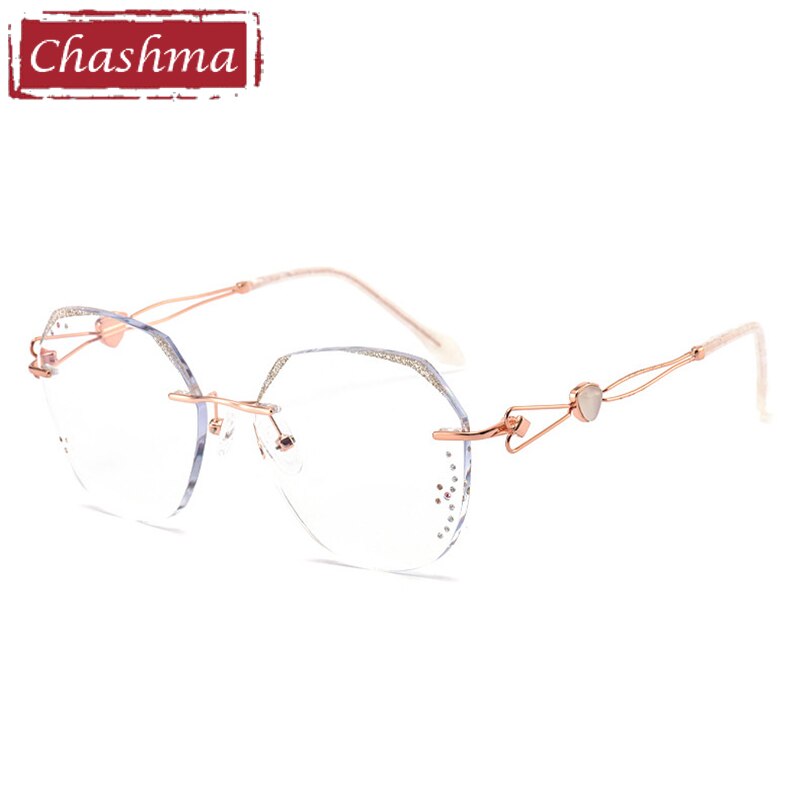 Women's Transparent Lens Diamond Trimmed Rimless Titanium Frame Eyeglasses 1066 Rimless Chashma Default Title  