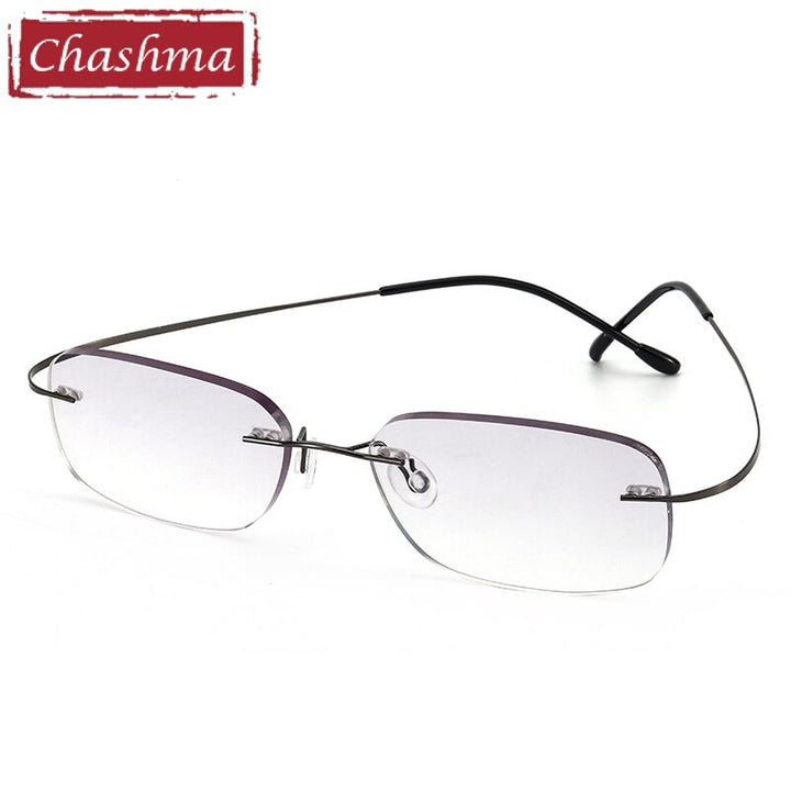 Men's Rimless Rectangular Titanium Frame Eyeglasses 6074-1 Rimless Chashma Gray  