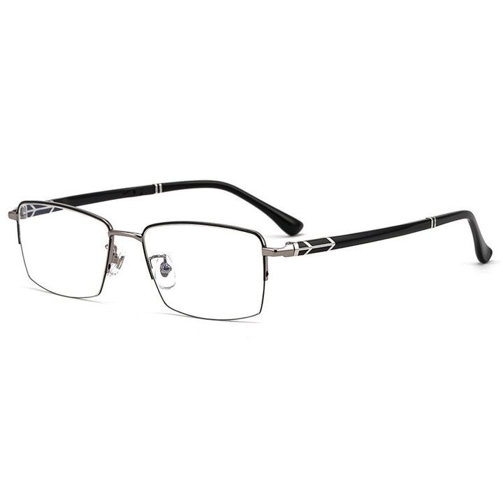 KatKani Men's Semi Rim Alloy Square Frame Eyeglasses 8253 Semi Rim KatKani Eyeglasses Black Gun  